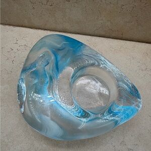 1990's Mats Jonasson Swedish Blue "Womans Form"  Tea Light Candle Holder 4.5"